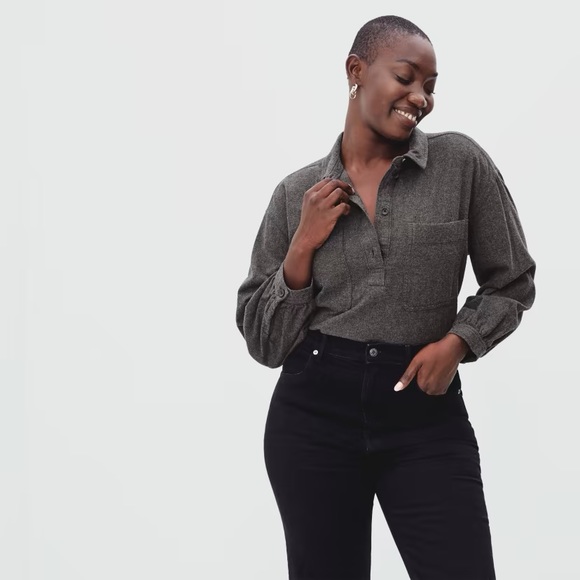 Everlane Tops - Everlane The Organic Cotton Flannel Popover Dark Gray NWT